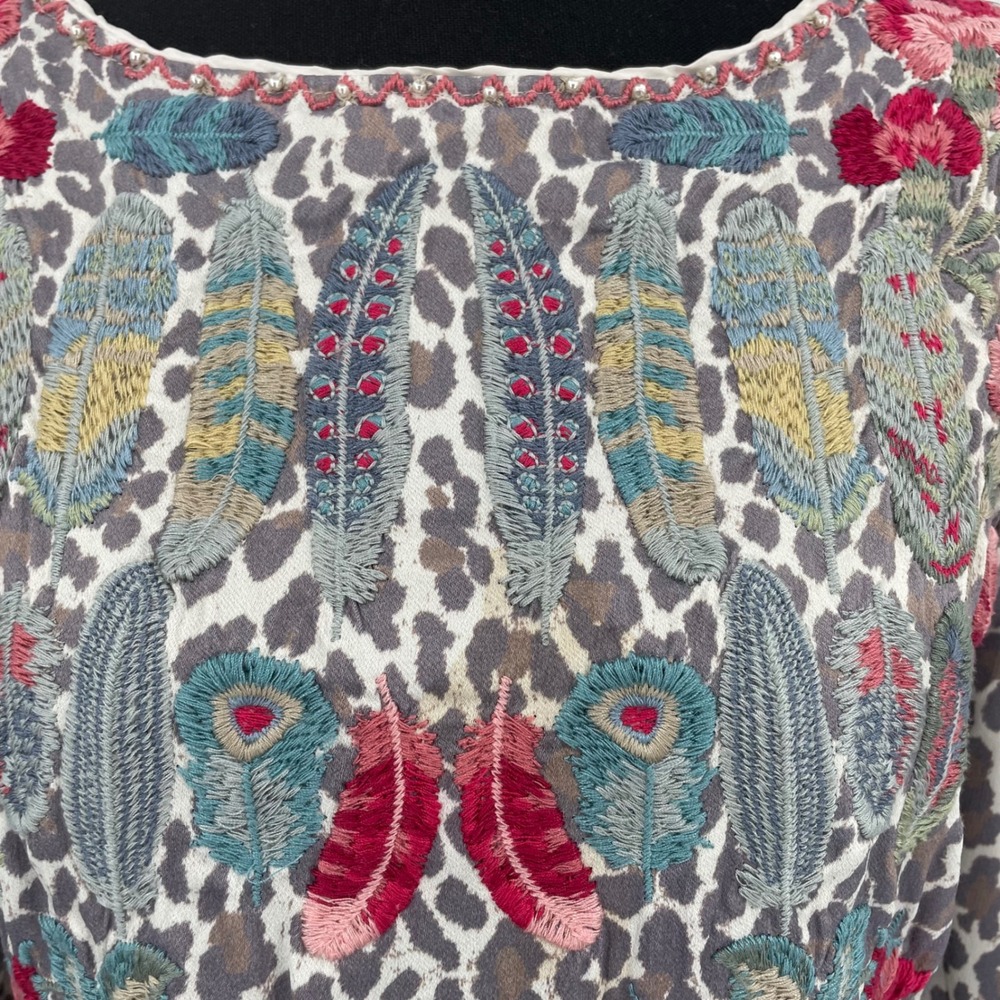 Biya Johnny Was Dress Womens S Gray Leopard Floral Rayon Embroidered Boho Tunic - Picture 5 of 16
